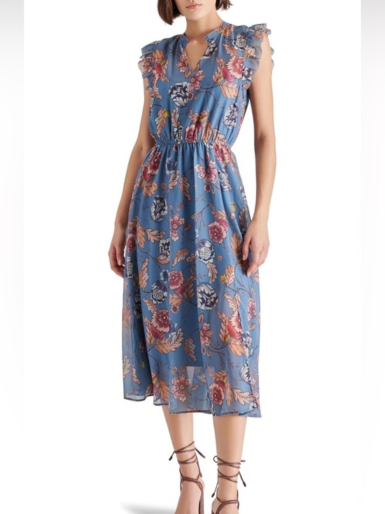 Steve Madden Dresses & Skirts - NWOT Steve Madden Allegra Blue Floral Ruffle Midi Dress Sz L Never Worn